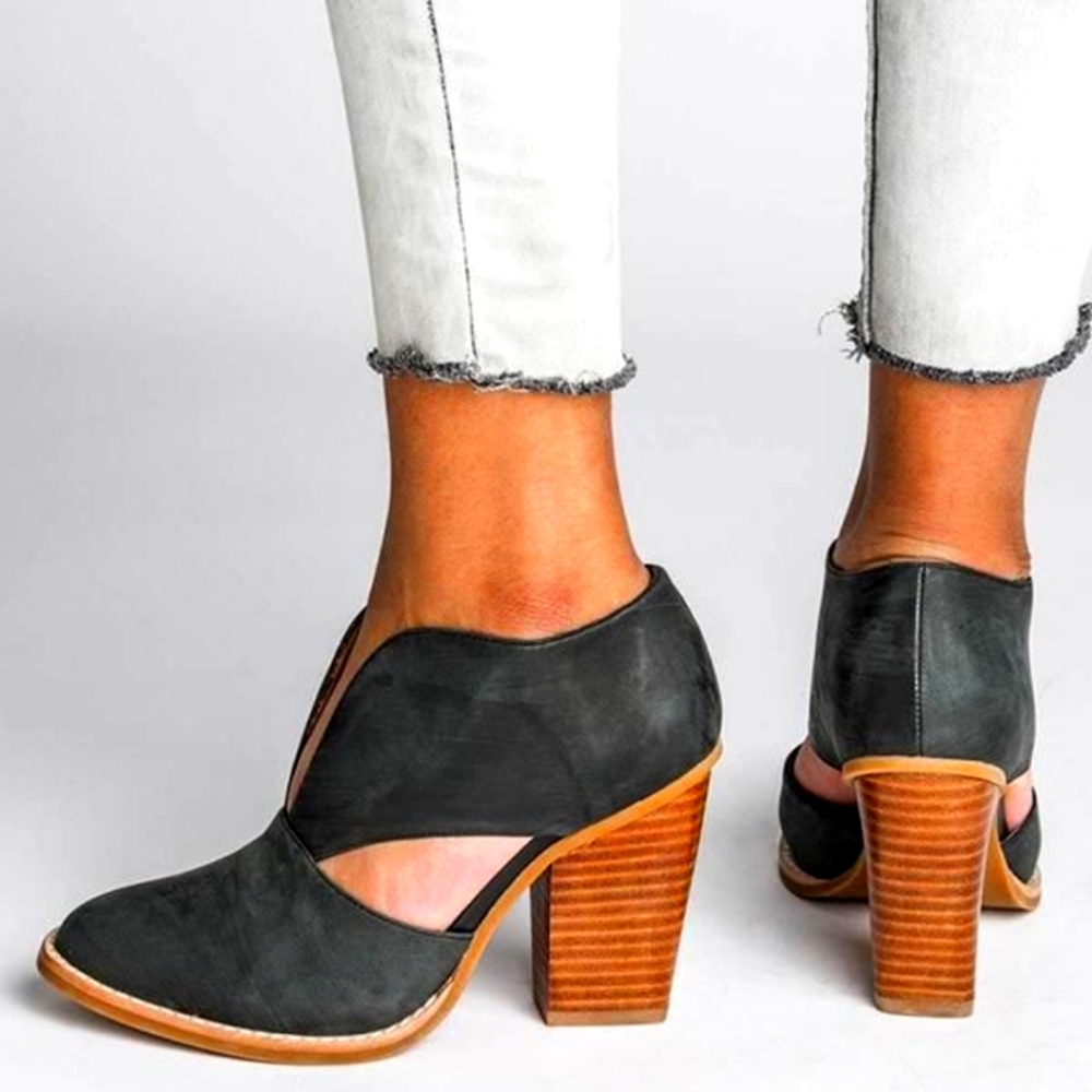 Jolimall Black V Cut Out Heel Bootie